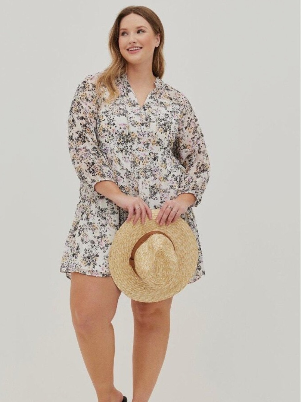 Torrid Floral White Chiffon SkaterLong-Sleeve Mini Dress. Size 3X